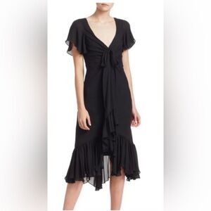 Cinq A Sept V-neck Ruffle Short Sleeve A-line Midi Dress, 100% silk $595